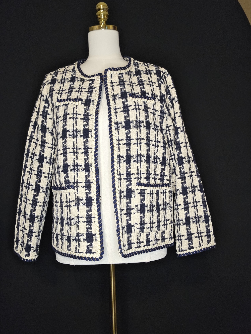 Classic Navy & White Tweed Jacket - Women's